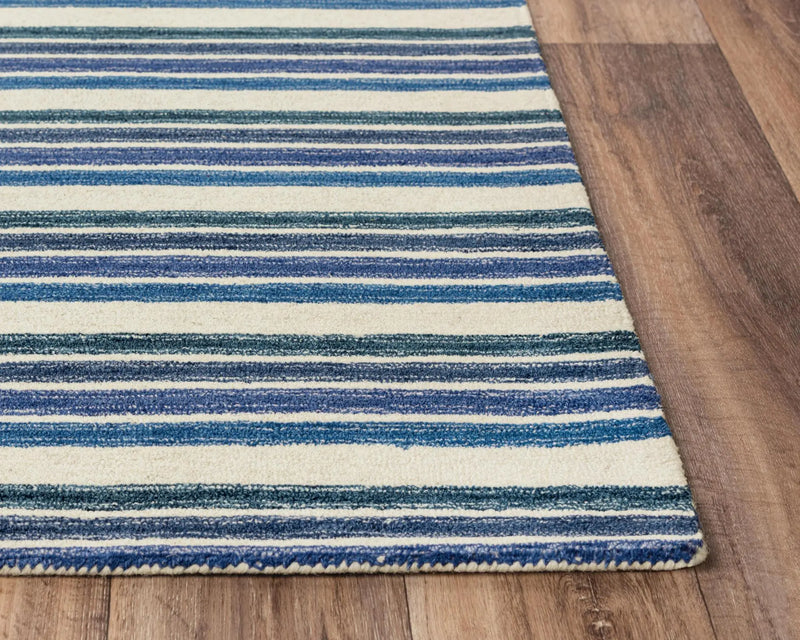 9' X 12' Blue And Ivory Wool Striped Hand Tufted Area Rug Homeroots Home Decor