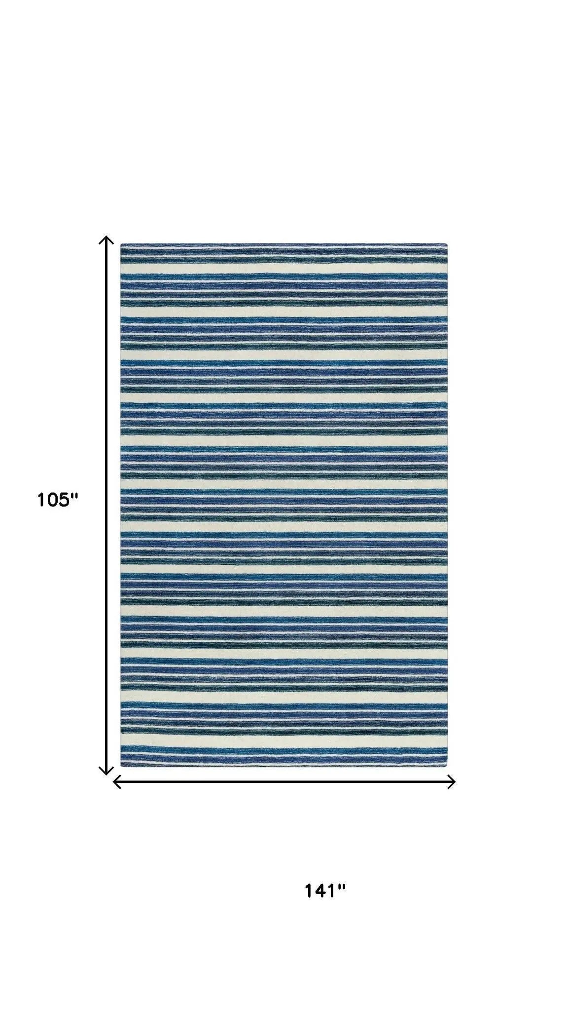 9' X 12' Blue And Ivory Wool Striped Hand Tufted Area Rug Homeroots Home Decor