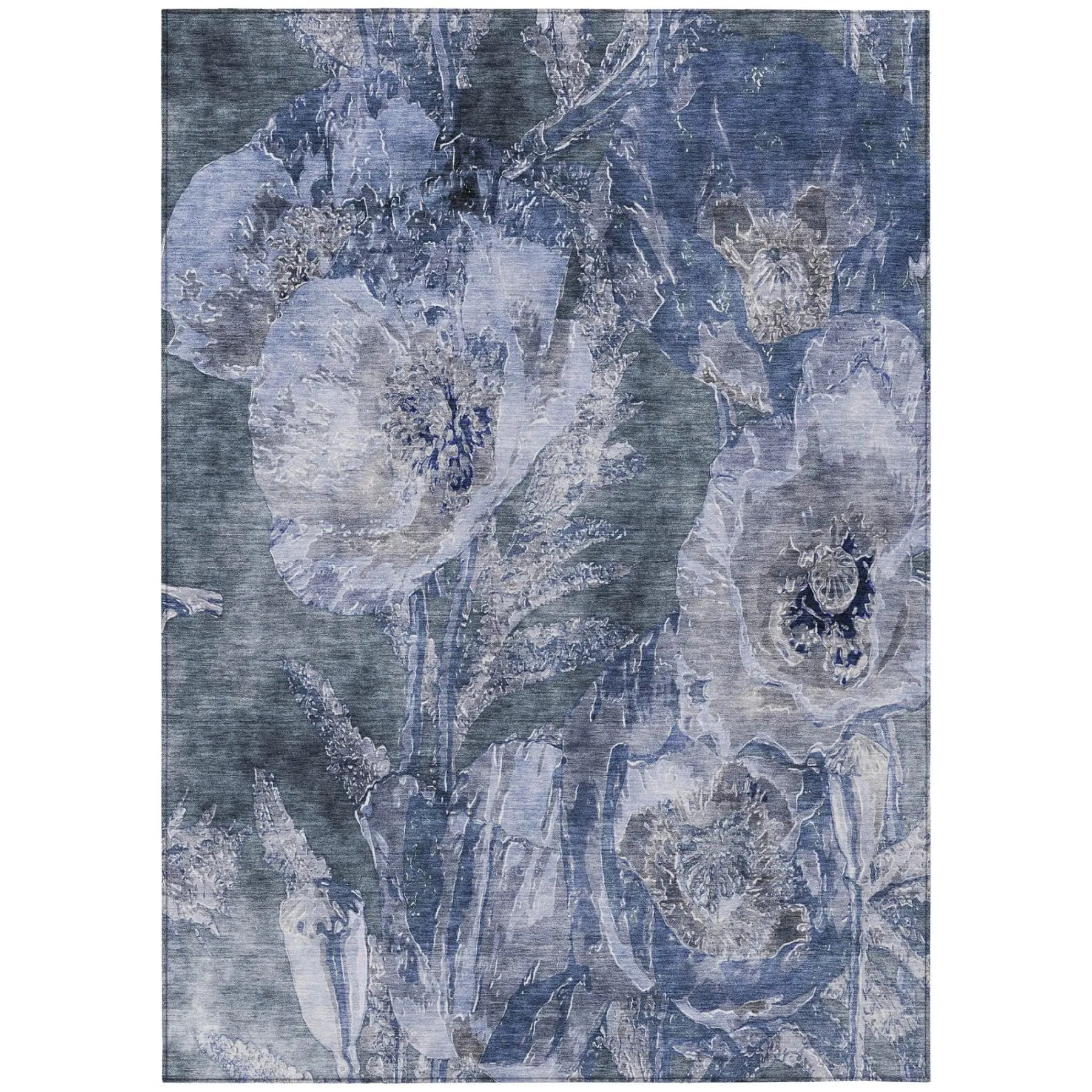 9' X 12' Blue And Lavender Floral Washable Indoor Outdoor Area Rug Homeroots Outdoor