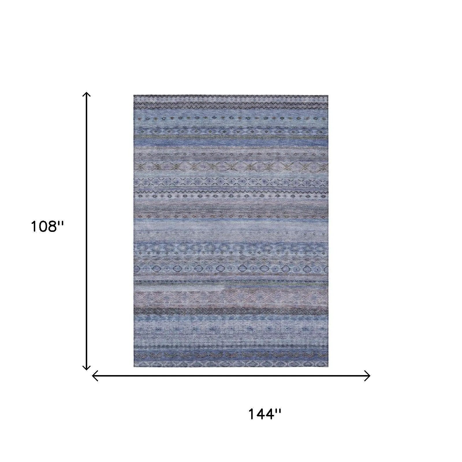 9' X 12' Blue And Lilac Striped Washable Indoor Outdoor Area Rug Homeroots Outdoor