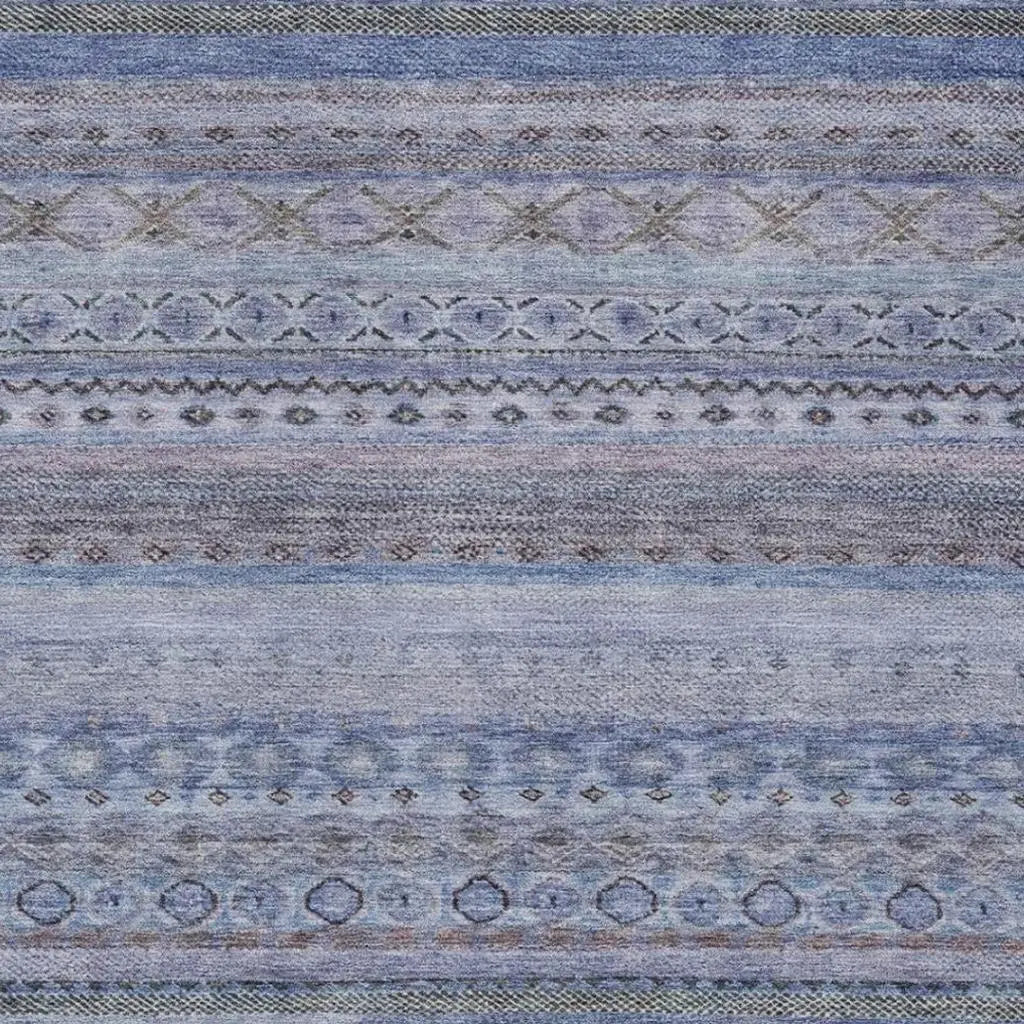 9' X 12' Blue And Lilac Striped Washable Indoor Outdoor Area Rug Homeroots Outdoor