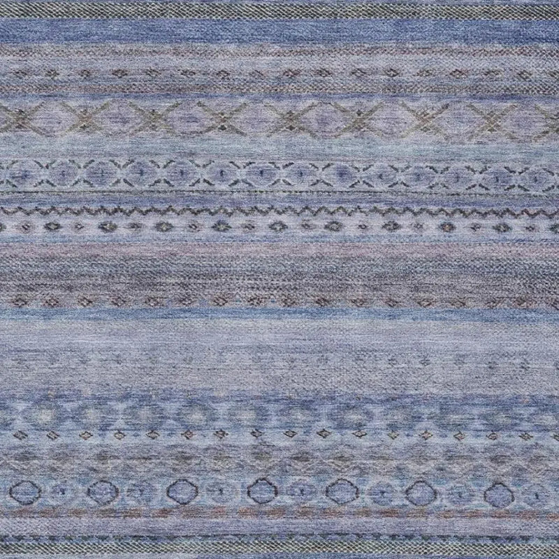 9' X 12' Blue And Lilac Striped Washable Indoor Outdoor Area Rug Homeroots Outdoor
