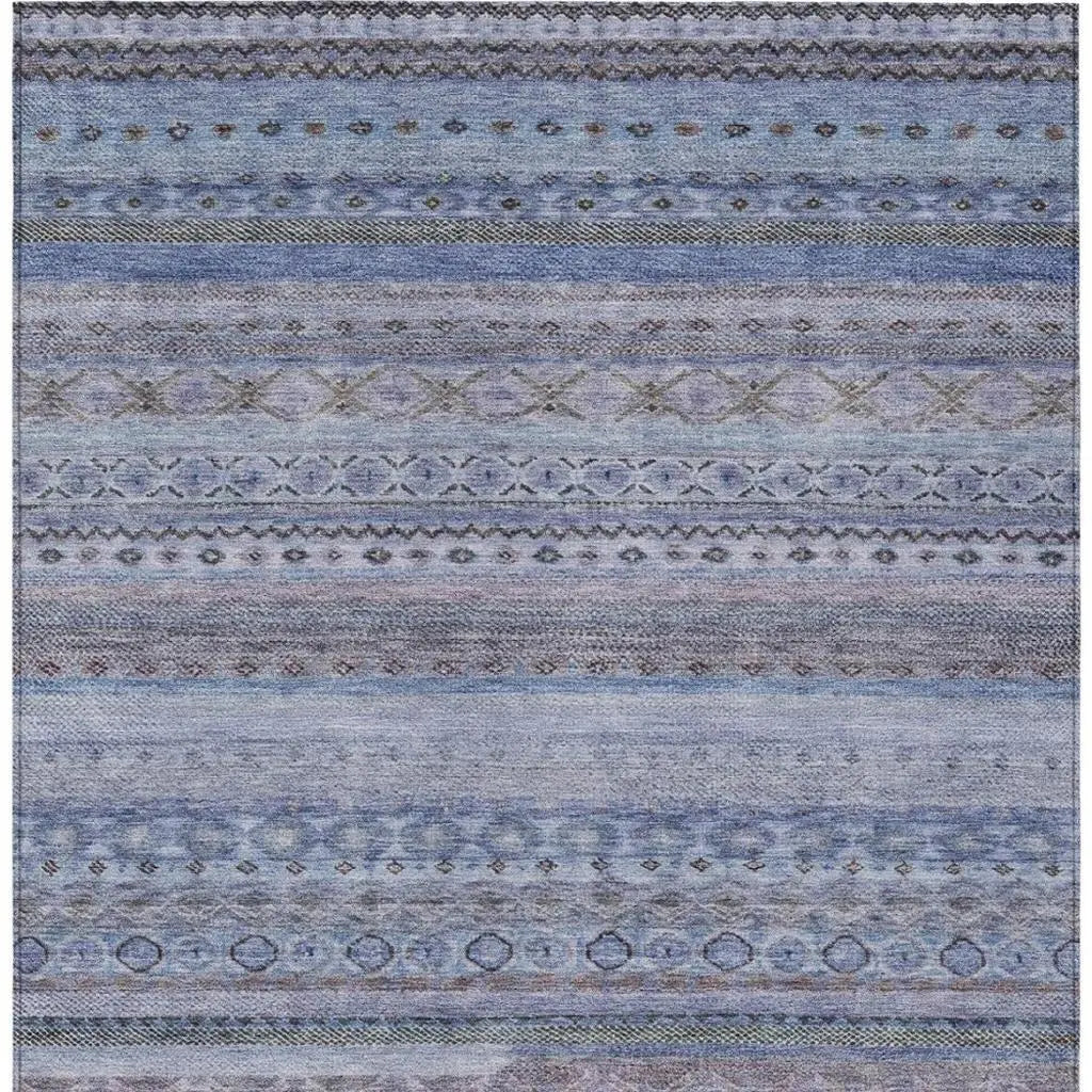 9' X 12' Blue And Lilac Striped Washable Indoor Outdoor Area Rug Homeroots Outdoor