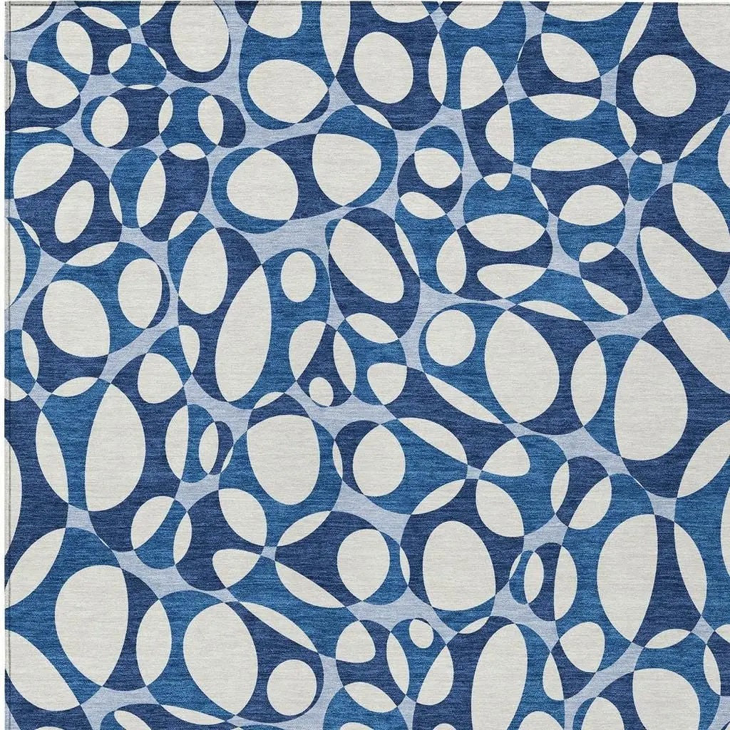 9' X 12' Blue And Navy Blue Abstract Washable Indoor Outdoor Area Rug Homeroots Outdoor