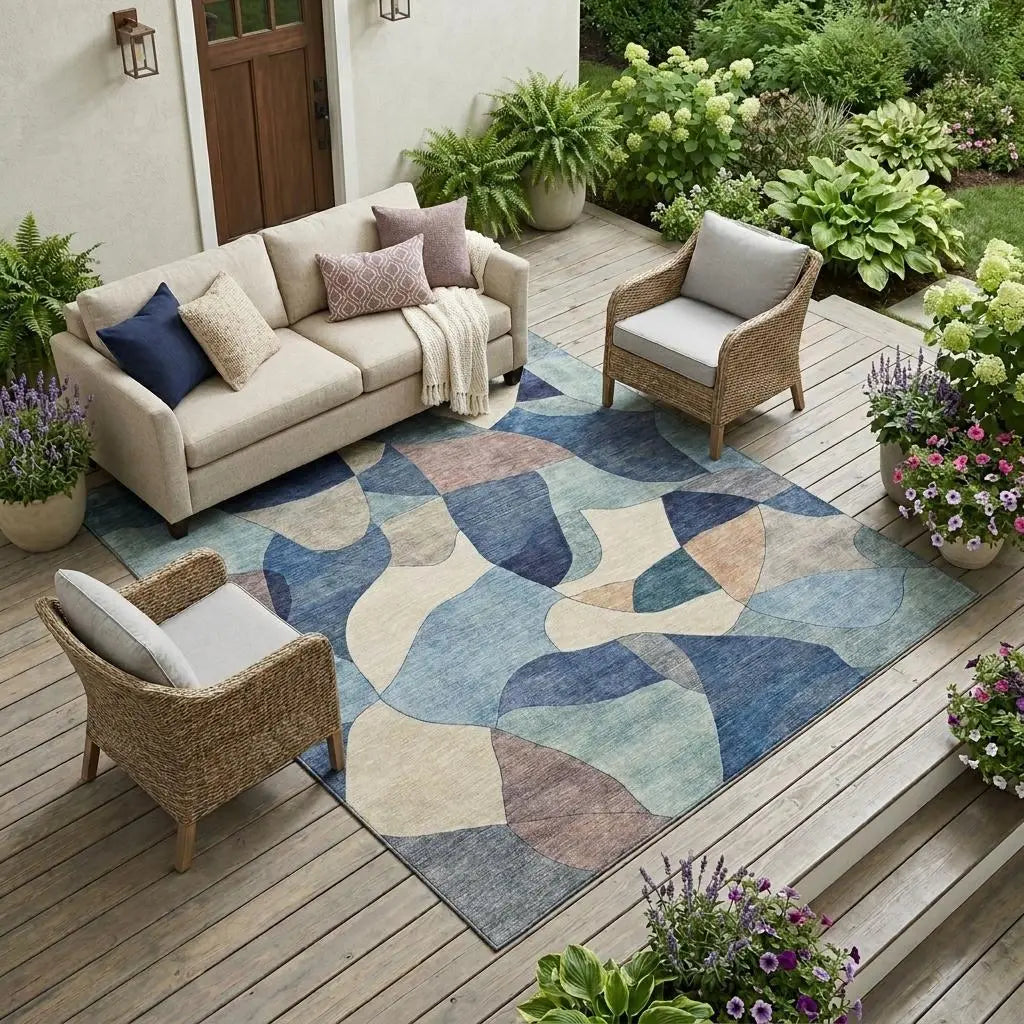 9' X 12' Blue And Navy Blue Abstract Washable Indoor Outdoor Area Rug Homeroots Outdoor