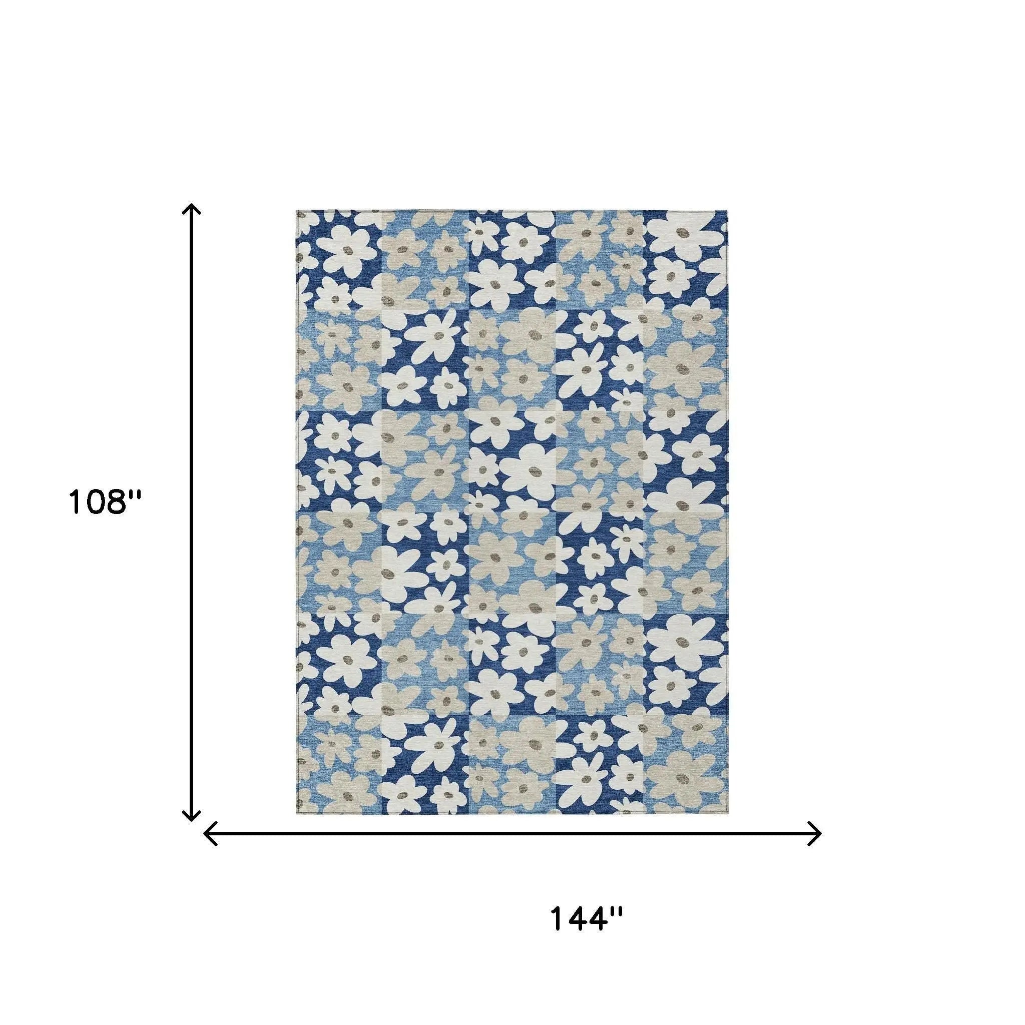 9' X 12' Blue And Navy Blue Floral Washable Indoor Outdoor Area Rug Homeroots Outdoor