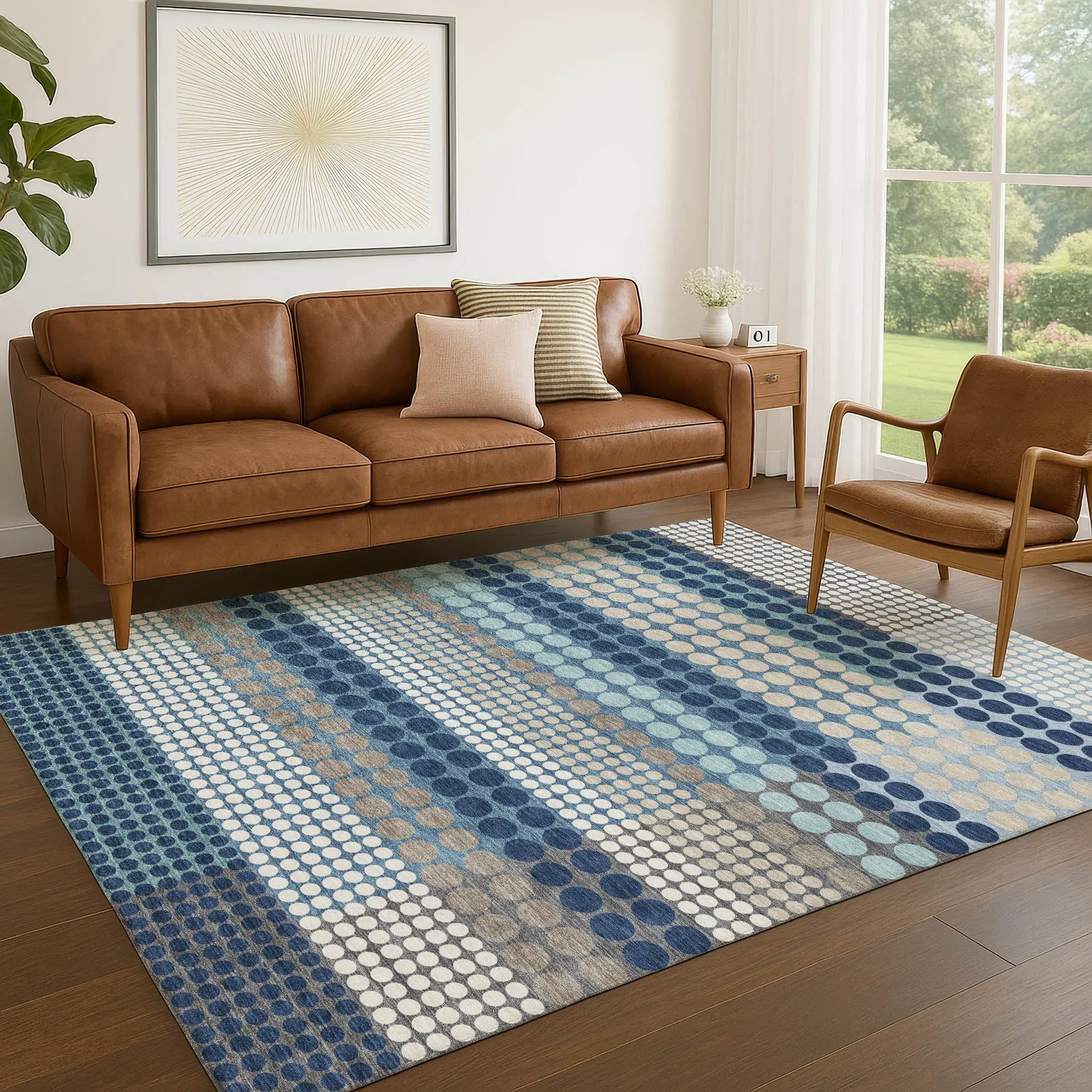 9' X 12' Blue And Navy Blue Geometric Washable Indoor Outdoor Area Rug Homeroots Outdoor