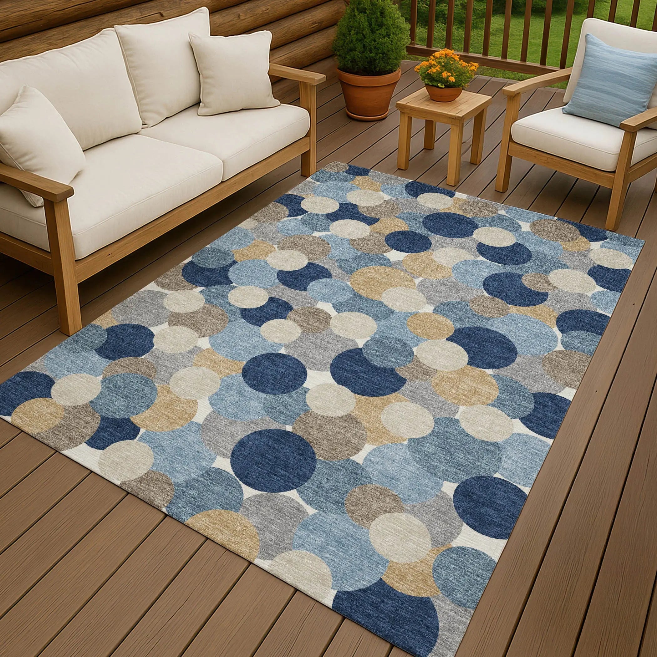 9' X 12' Blue And Navy Blue Geometric Washable Indoor Outdoor Area Rug Homeroots Outdoor