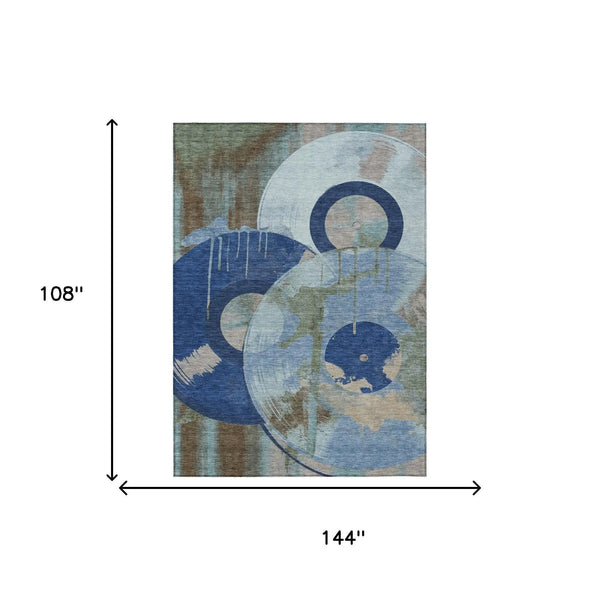 9' X 12' Blue And Navy Blue Geometric Washable Indoor Outdoor Area Rug Homeroots Outdoor