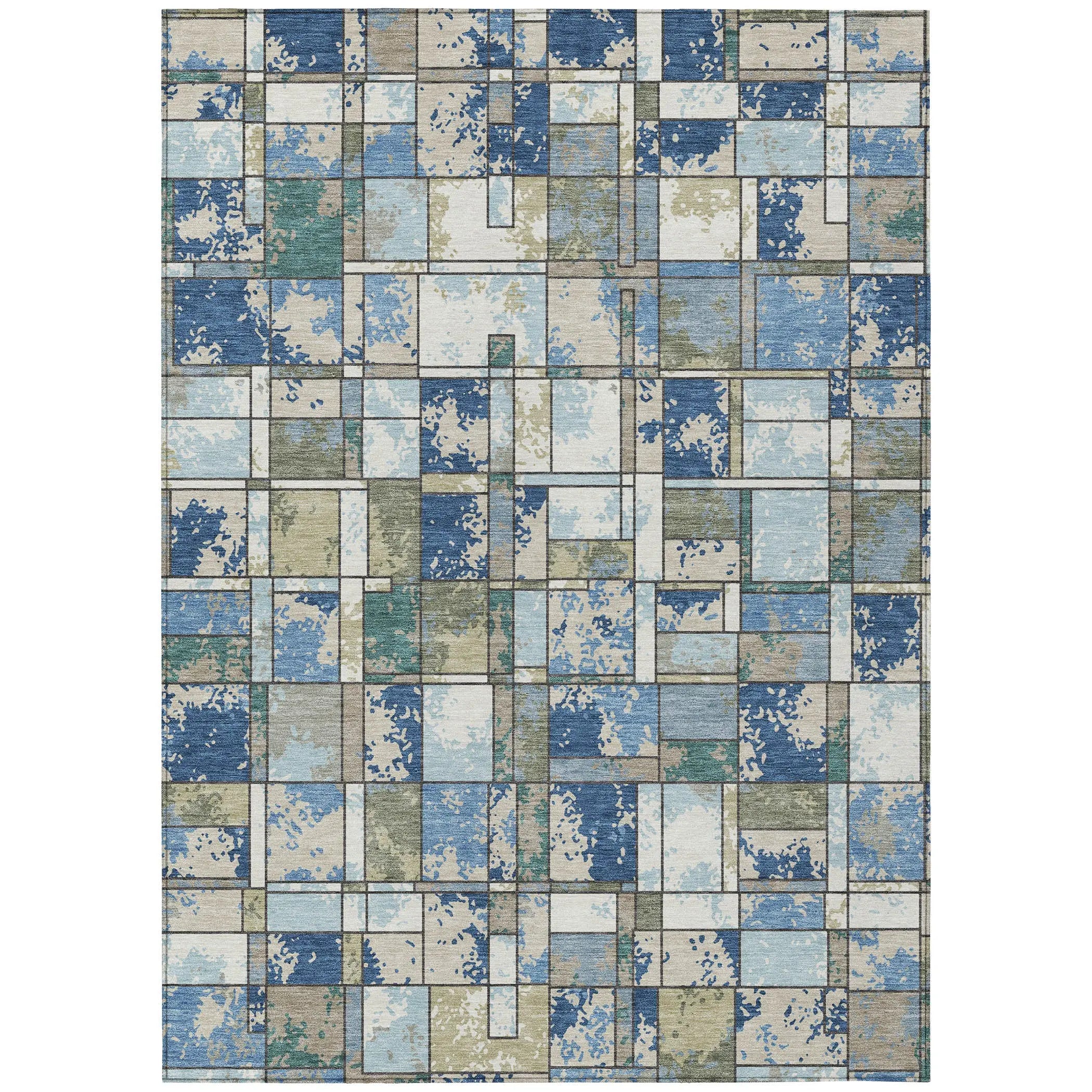 9' X 12' Blue And Navy Blue Geometric Washable Indoor Outdoor Area Rug Homeroots Outdoor