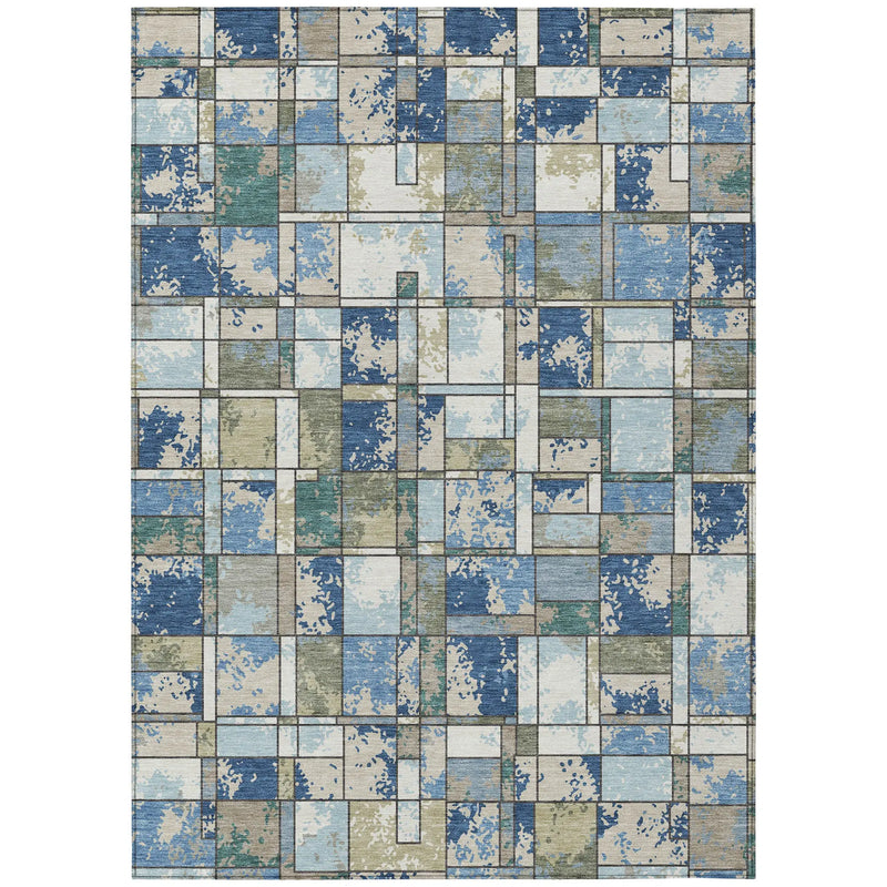 9' X 12' Blue And Navy Blue Geometric Washable Indoor Outdoor Area Rug Homeroots Outdoor