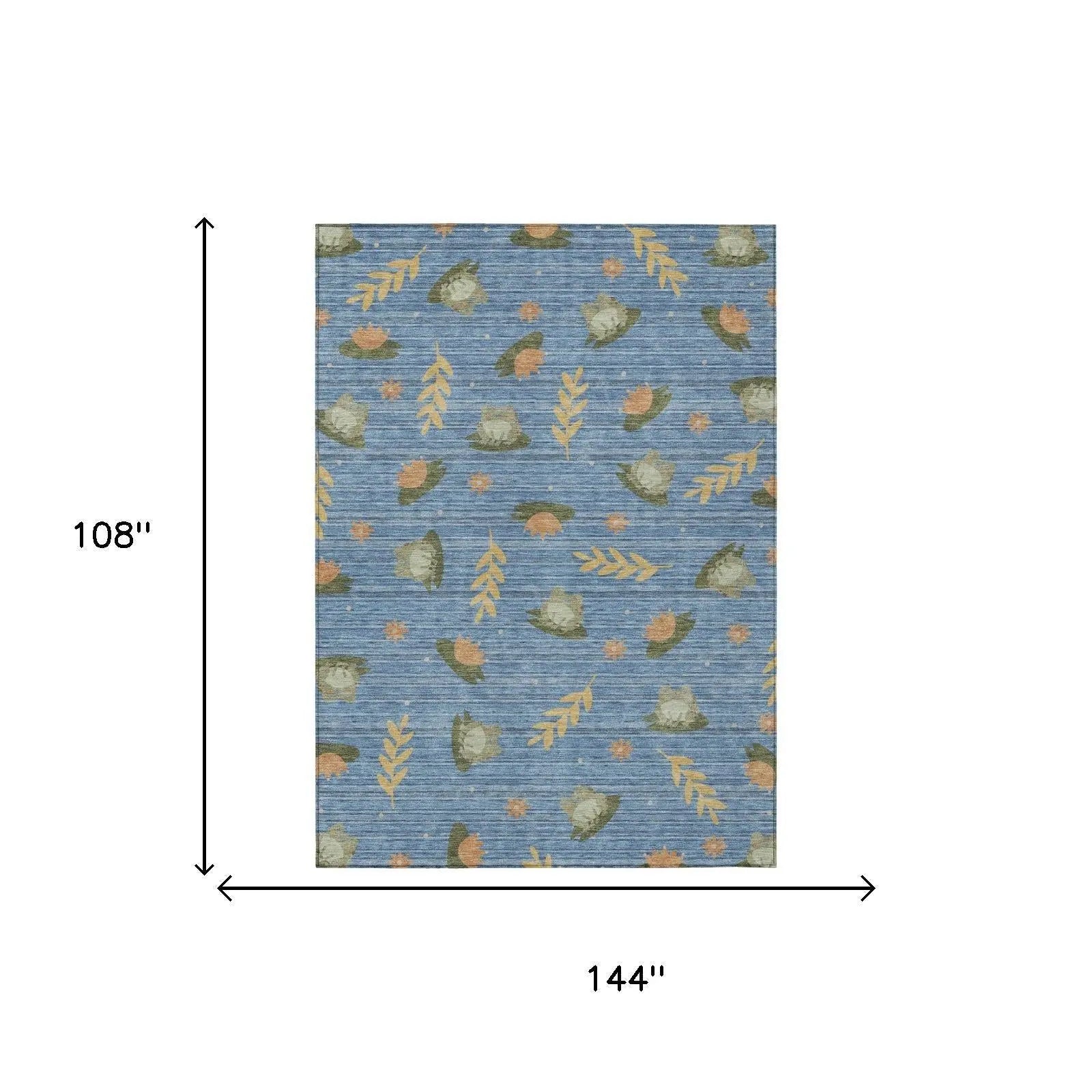 9' X 12' Blue And Olive Green Botanical Leaves Washable Indoor Outdoor Area Rug Homeroots Outdoor