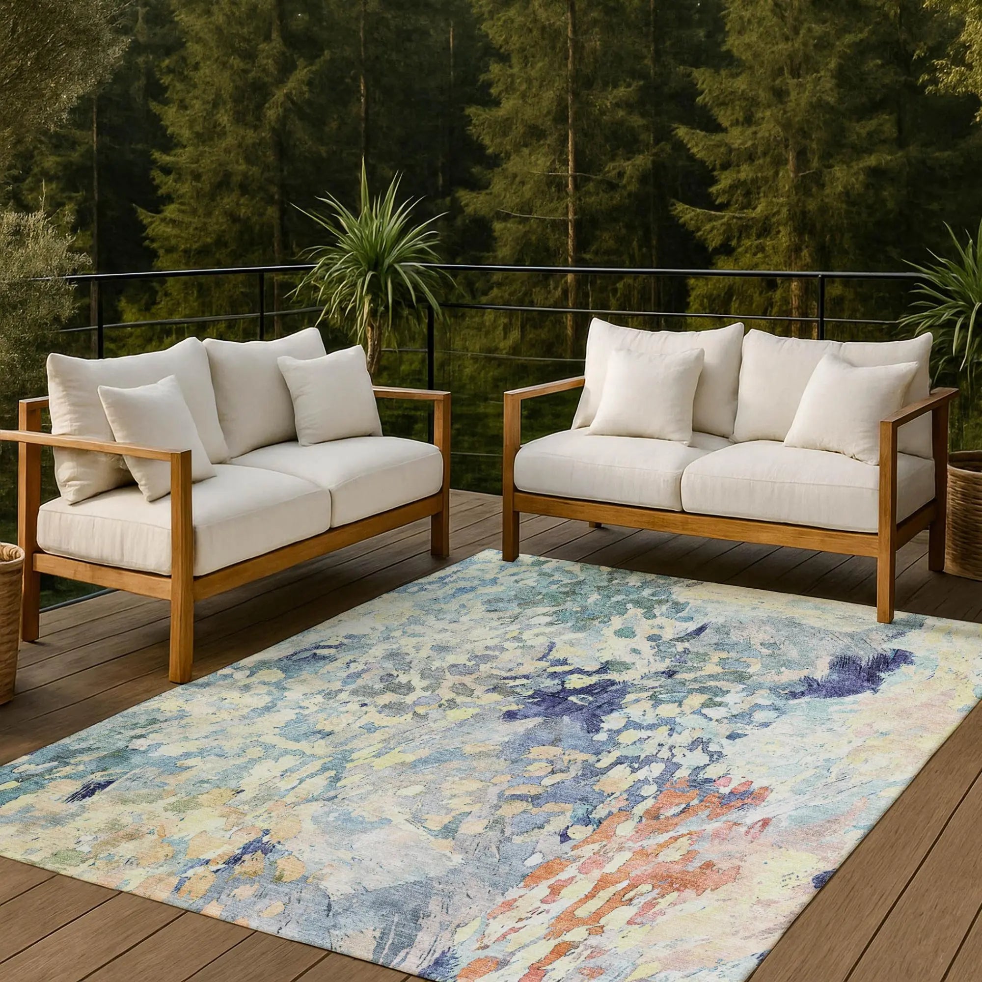 9' X 12' Blue And Pewter Abstract Washable Indoor Outdoor Area Rug Homeroots Outdoor