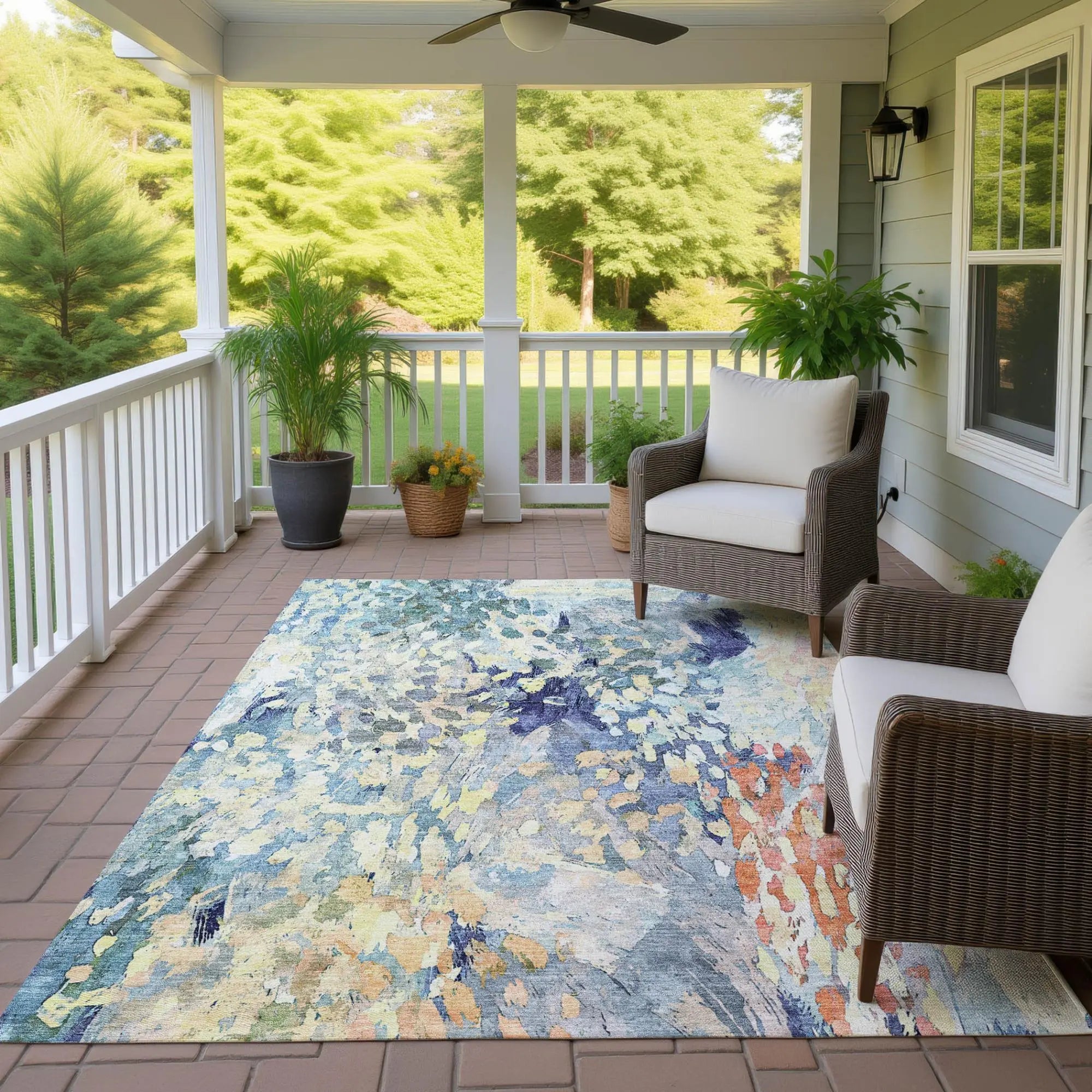 9' X 12' Blue And Pewter Abstract Washable Indoor Outdoor Area Rug Homeroots Outdoor