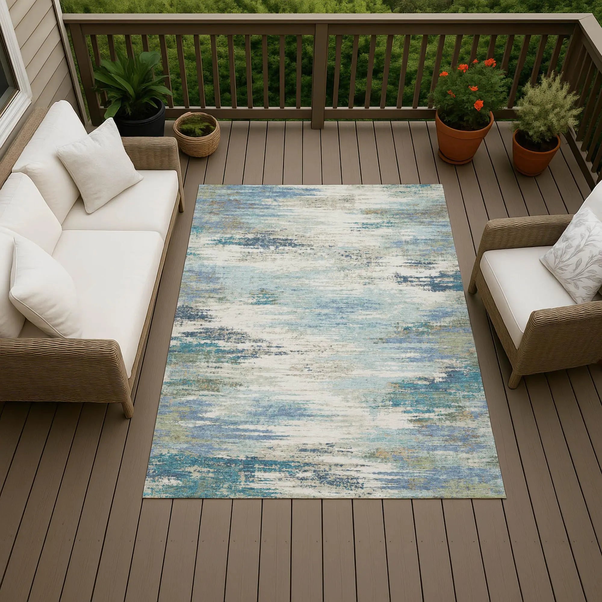 9' X 12' Blue And Pewter Abstract Washable Indoor Outdoor Area Rug Homeroots Outdoor