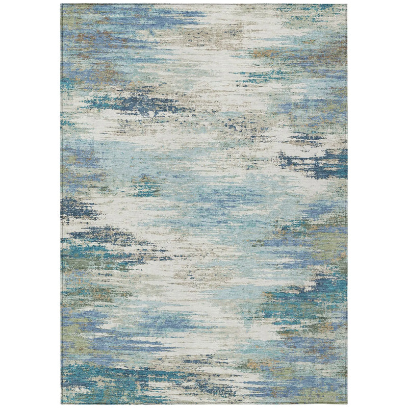 9' X 12' Blue And Pewter Abstract Washable Indoor Outdoor Area Rug Homeroots Outdoor