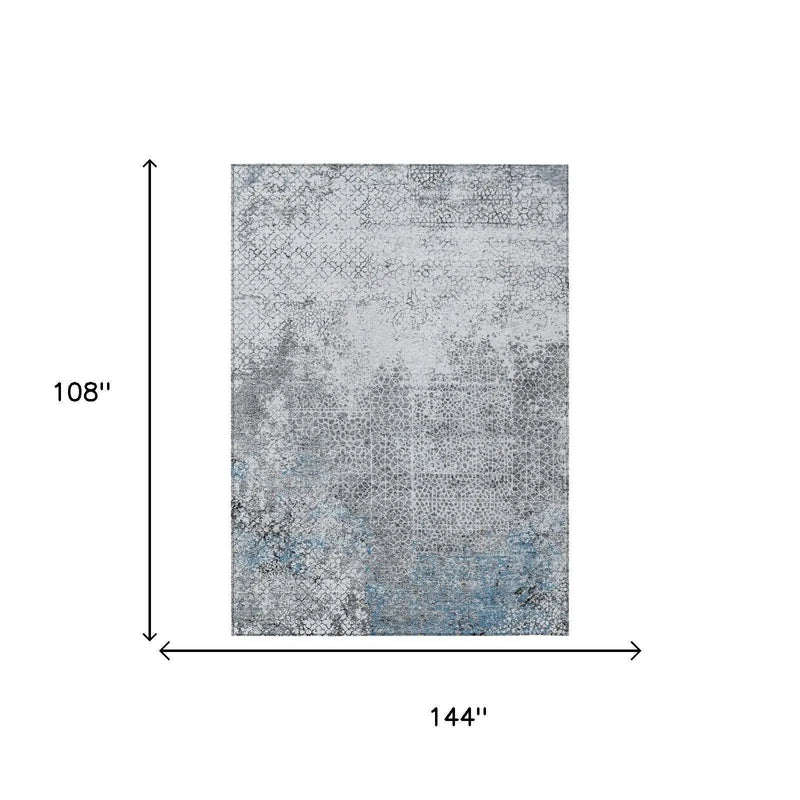 Gray and blue abstract area rug, 9x12 feet, featuring a modern distressed design in durable synthetic material.