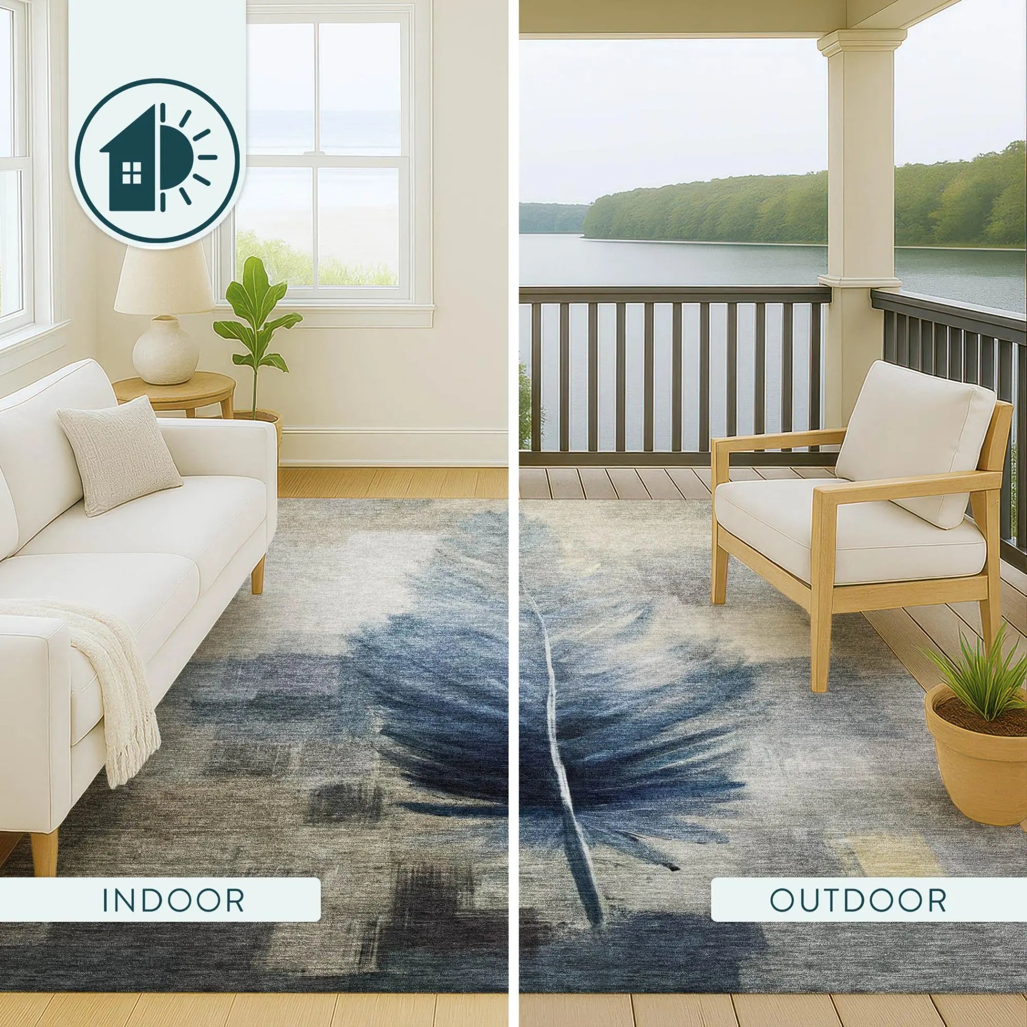 9' X 12' Blue And Pewter Botanical Leaves Washable Indoor Outdoor Area Rug Homeroots Outdoor