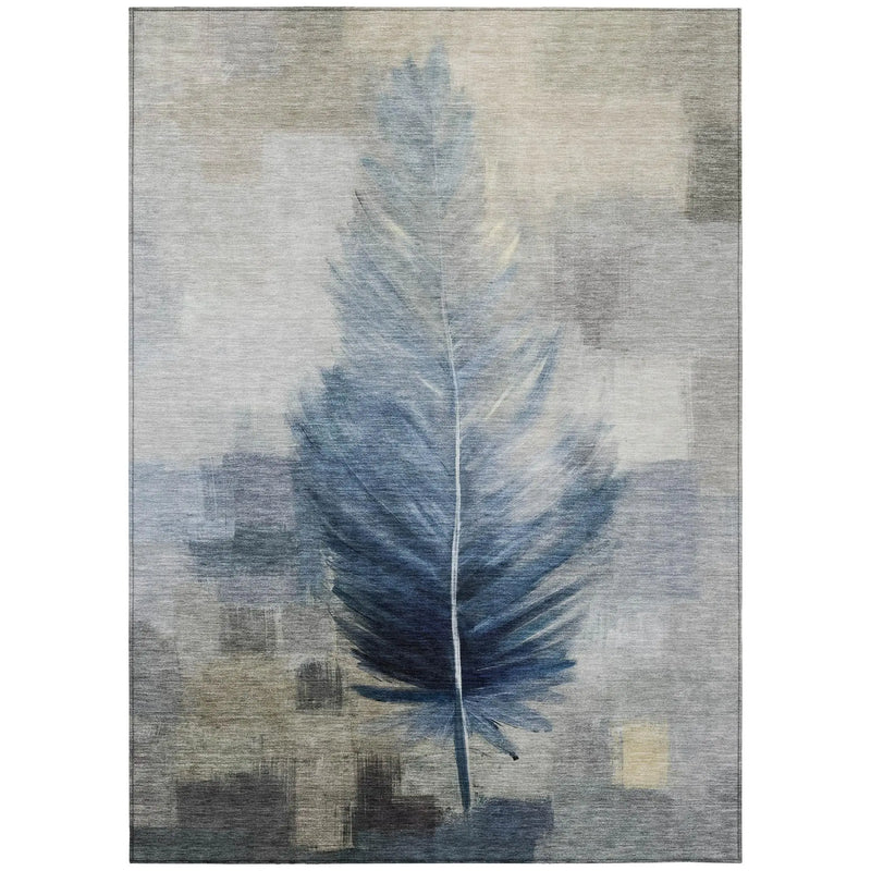 9' X 12' Blue And Pewter Botanical Leaves Washable Indoor Outdoor Area Rug Homeroots Outdoor
