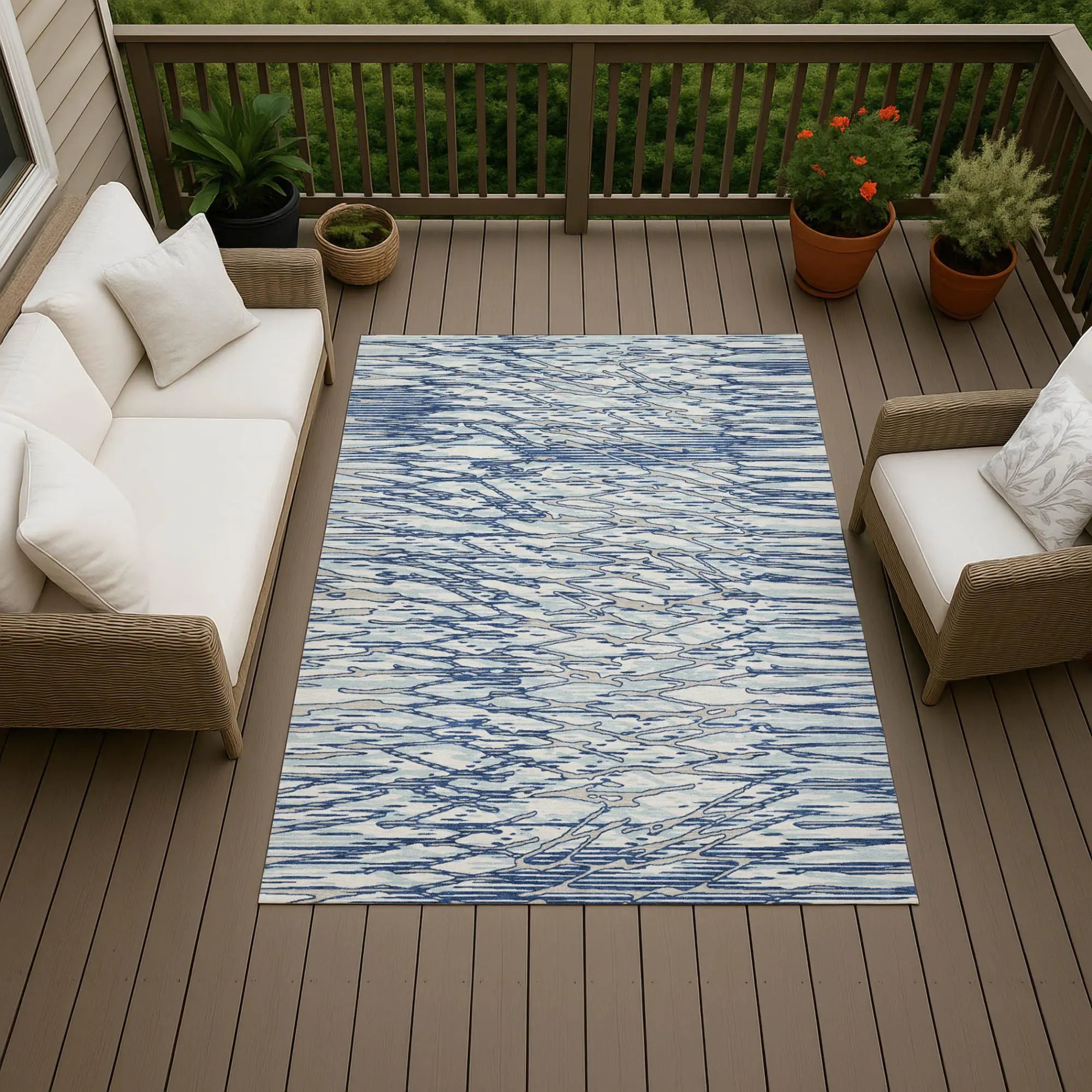 9' X 12' Blue And Silver Abstract Washable Indoor Outdoor Area Rug Homeroots Outdoor