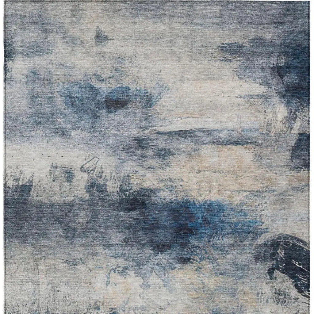 9' X 12' Blue And Silver Abstract Washable Indoor Outdoor Area Rug Homeroots Outdoor