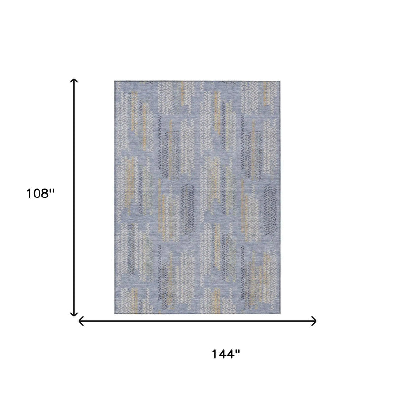9' X 12' Blue And Silver Abstract Washable Indoor Outdoor Area Rug Homeroots Outdoor