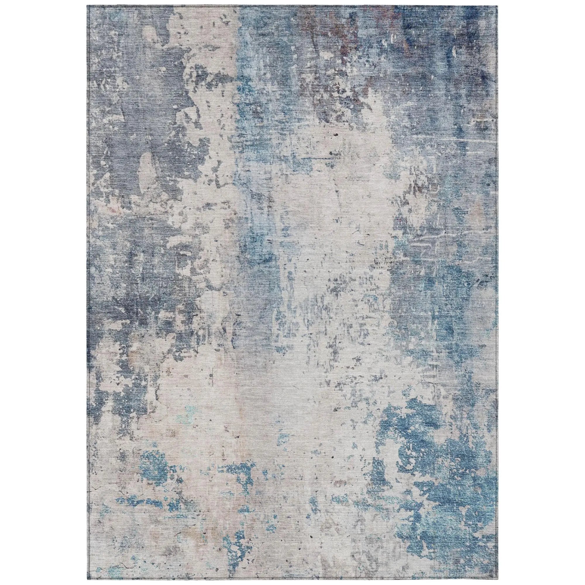 9' X 12' Blue And Silver Abstract Washable Indoor Outdoor Area Rug Homeroots Outdoor