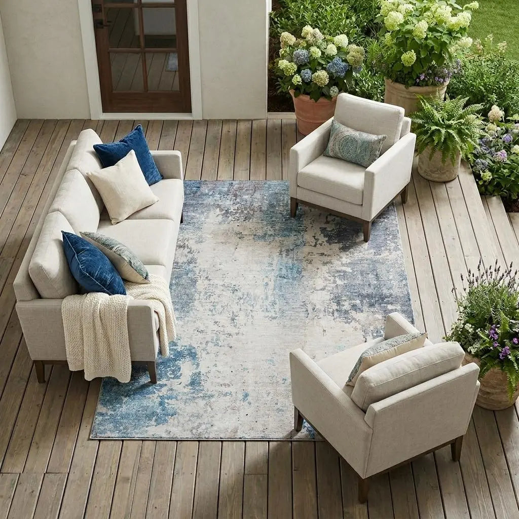 9' X 12' Blue And Silver Abstract Washable Indoor Outdoor Area Rug Homeroots Outdoor