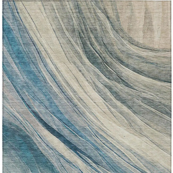 9' X 12' Blue And Silver Abstract Washable Indoor Outdoor Area Rug Homeroots Outdoor