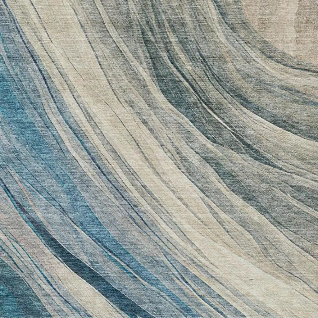 9' X 12' Blue And Silver Abstract Washable Indoor Outdoor Area Rug Homeroots Outdoor