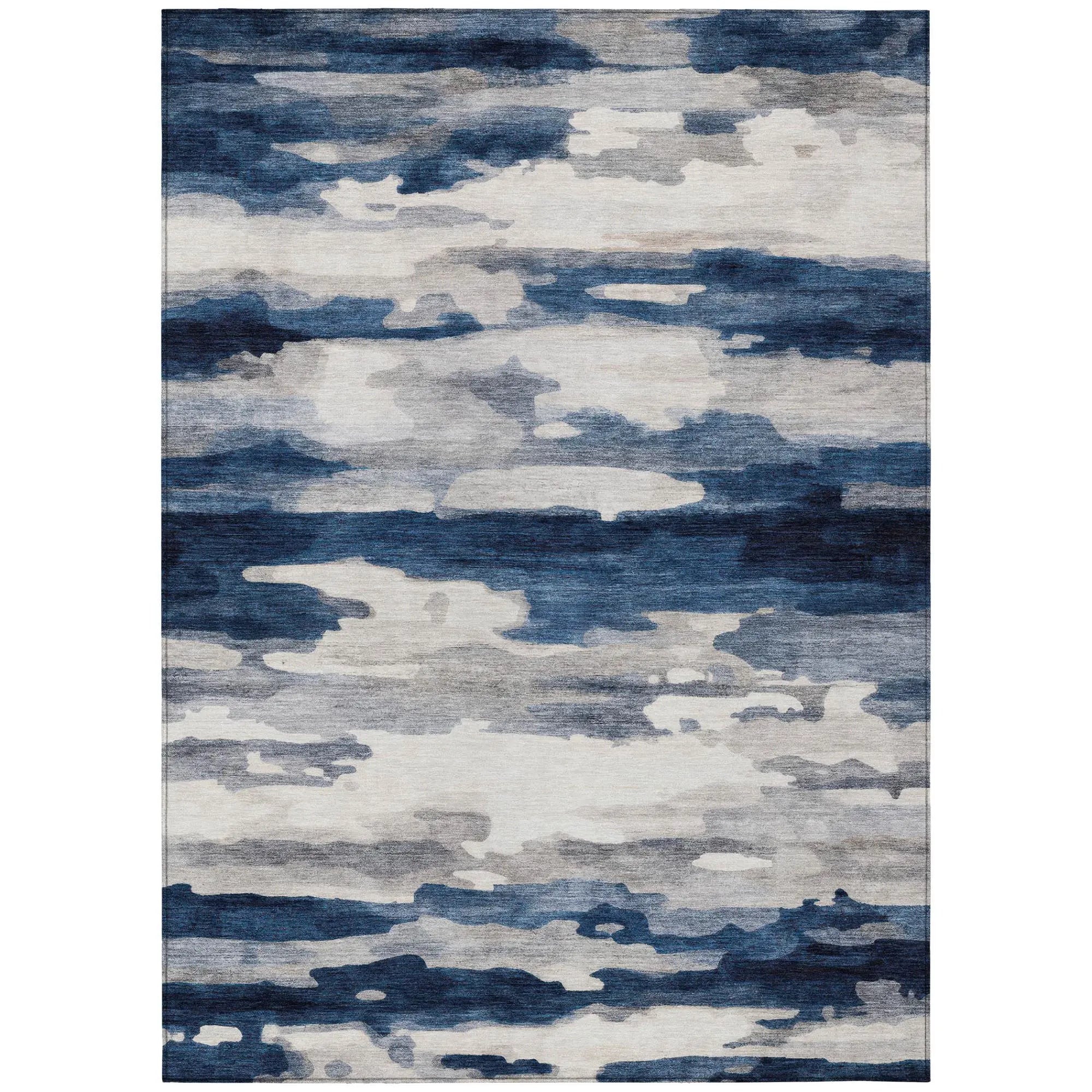 9' X 12' Blue And Silver Abstract Washable Indoor Outdoor Area Rug Homeroots Outdoor