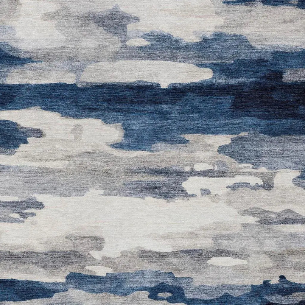 9' X 12' Blue And Silver Abstract Washable Indoor Outdoor Area Rug Homeroots Outdoor