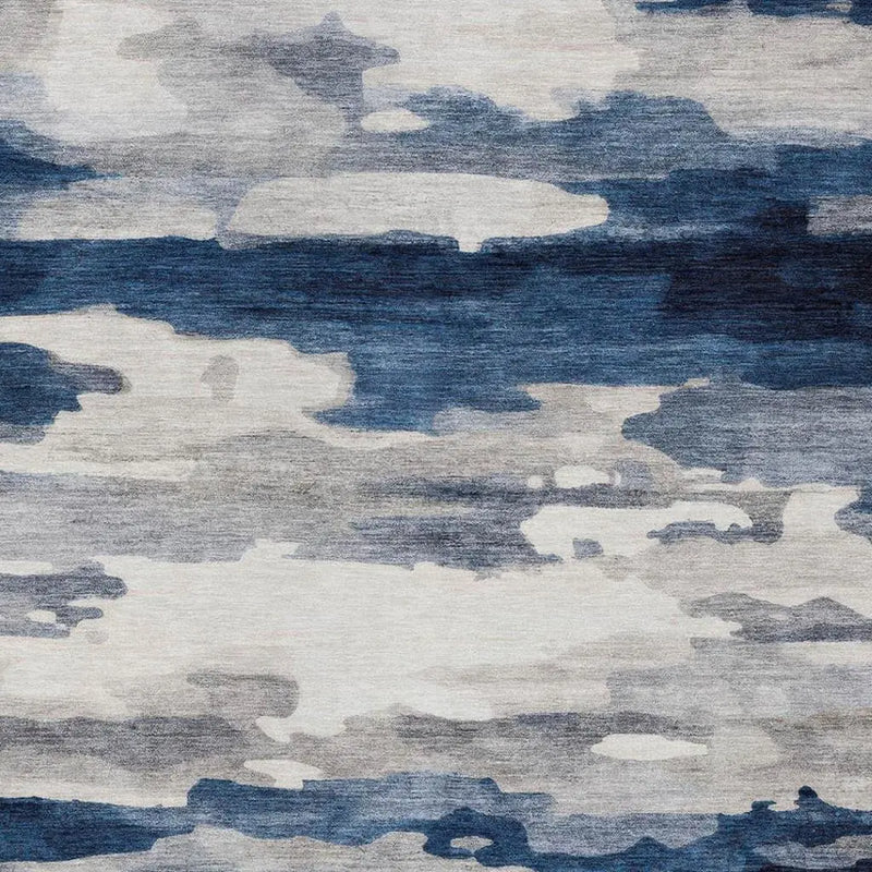 9' X 12' Blue And Silver Abstract Washable Indoor Outdoor Area Rug Homeroots Outdoor