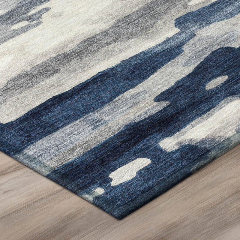 9' X 12' Blue And Silver Abstract Washable Indoor Outdoor Area Rug Homeroots Outdoor