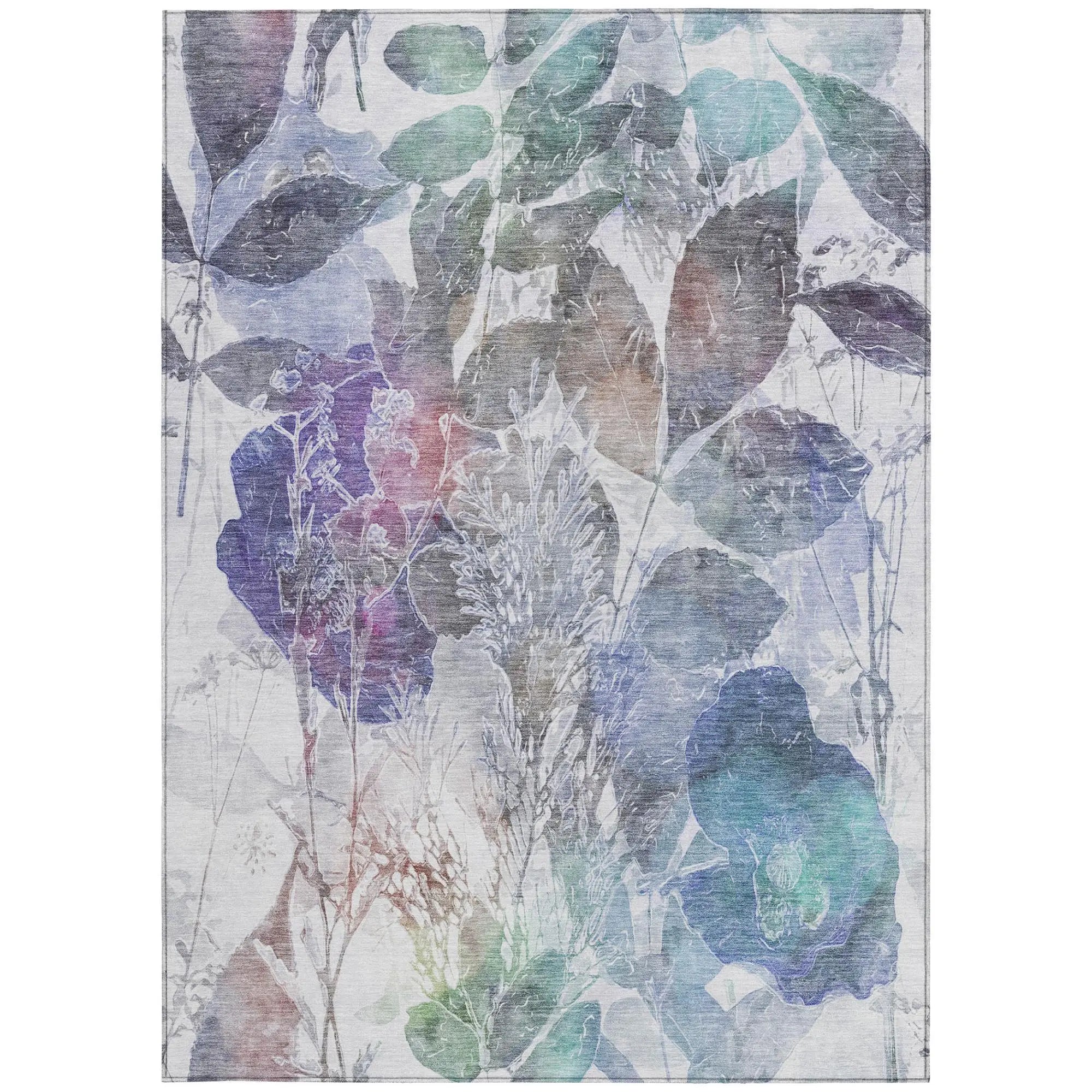 9' X 12' Blue And Silver Botanical Leaves Washable Indoor Outdoor Area Rug Homeroots Outdoor