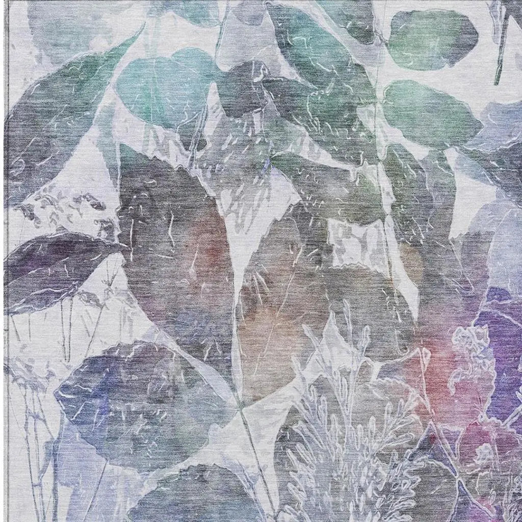 9' X 12' Blue And Silver Botanical Leaves Washable Indoor Outdoor Area Rug Homeroots Outdoor