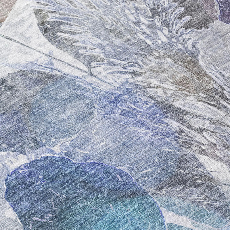 9' X 12' Blue And Silver Botanical Leaves Washable Indoor Outdoor Area Rug Homeroots Outdoor