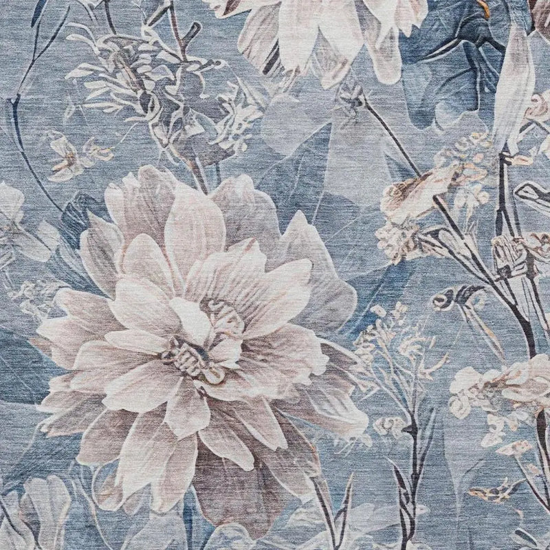 9' X 12' Blue And Silver Floral Washable Indoor Outdoor Area Rug Homeroots Outdoor
