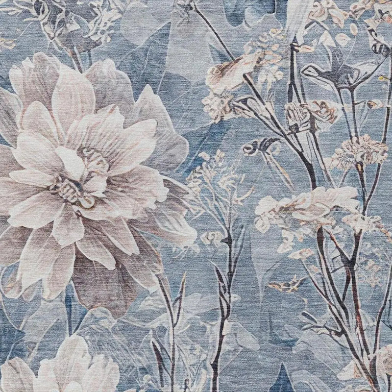 9' X 12' Blue And Silver Floral Washable Indoor Outdoor Area Rug Homeroots Outdoor