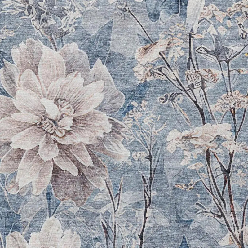 9' X 12' Blue And Silver Floral Washable Indoor Outdoor Area Rug Homeroots Outdoor