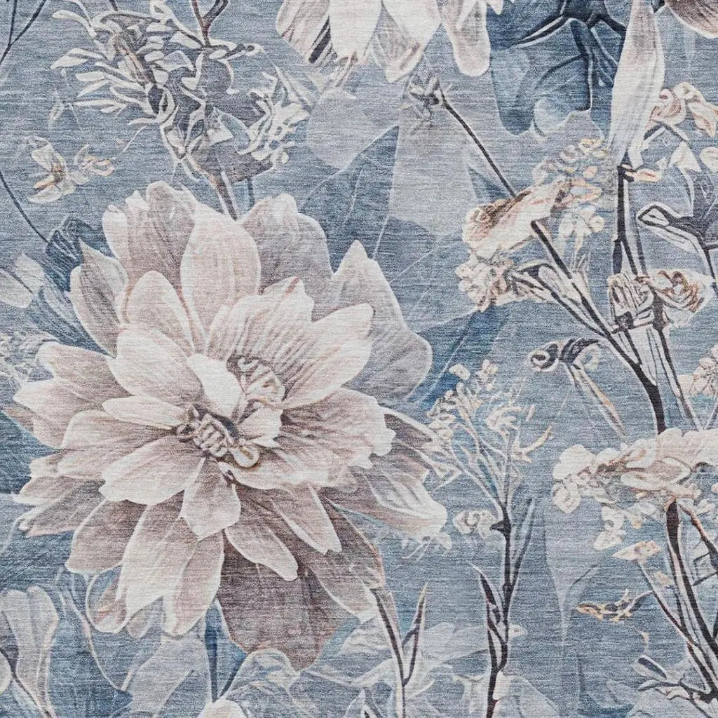 9' X 12' Blue And Silver Floral Washable Indoor Outdoor Area Rug Homeroots Outdoor