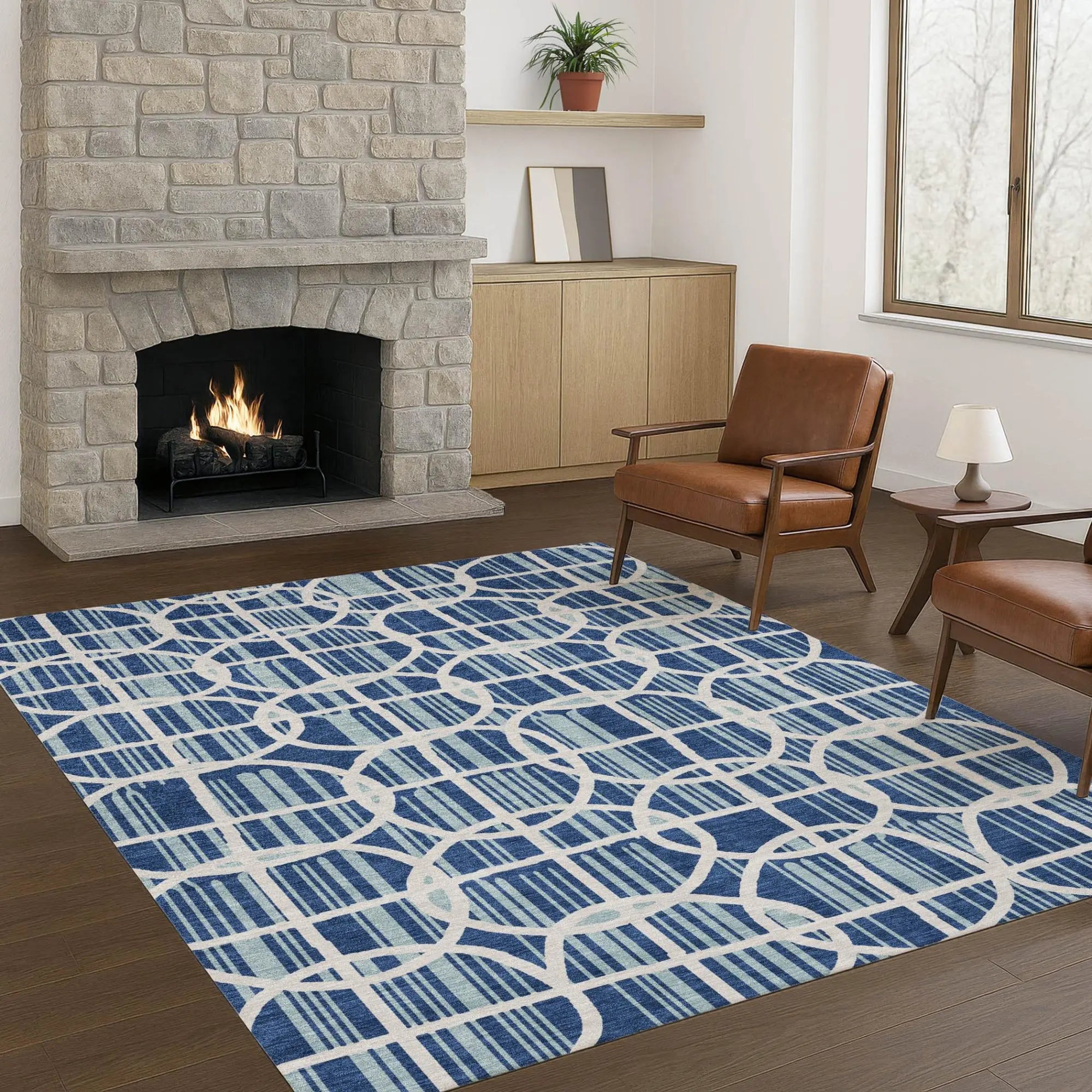 9' X 12' Blue And Silver Geometric Washable Indoor Outdoor Area Rug Homeroots Outdoor