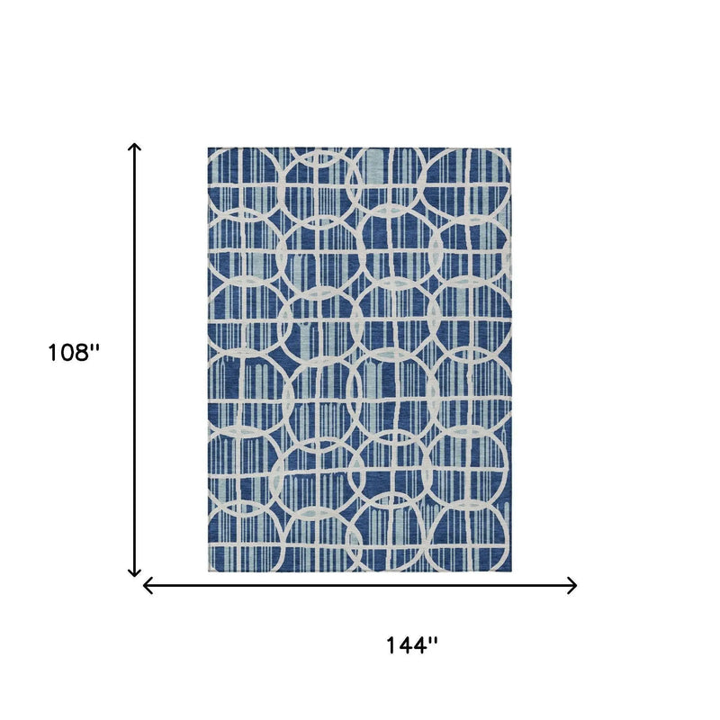 9' X 12' Blue And Silver Geometric Washable Indoor Outdoor Area Rug Homeroots Outdoor