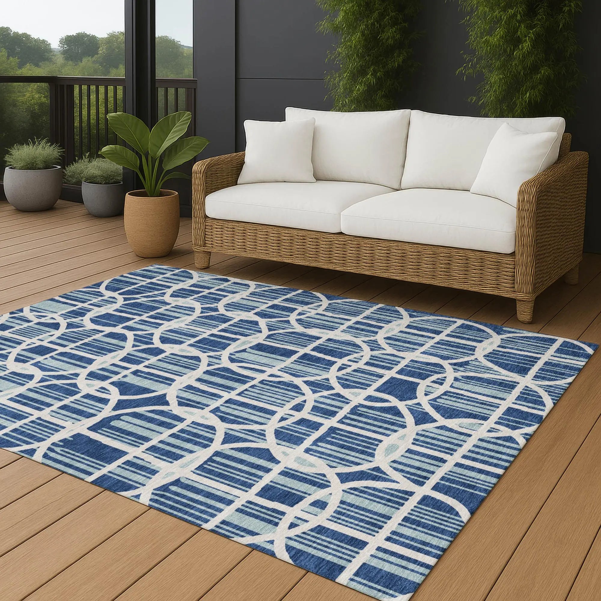 9' X 12' Blue And Silver Geometric Washable Indoor Outdoor Area Rug Homeroots Outdoor