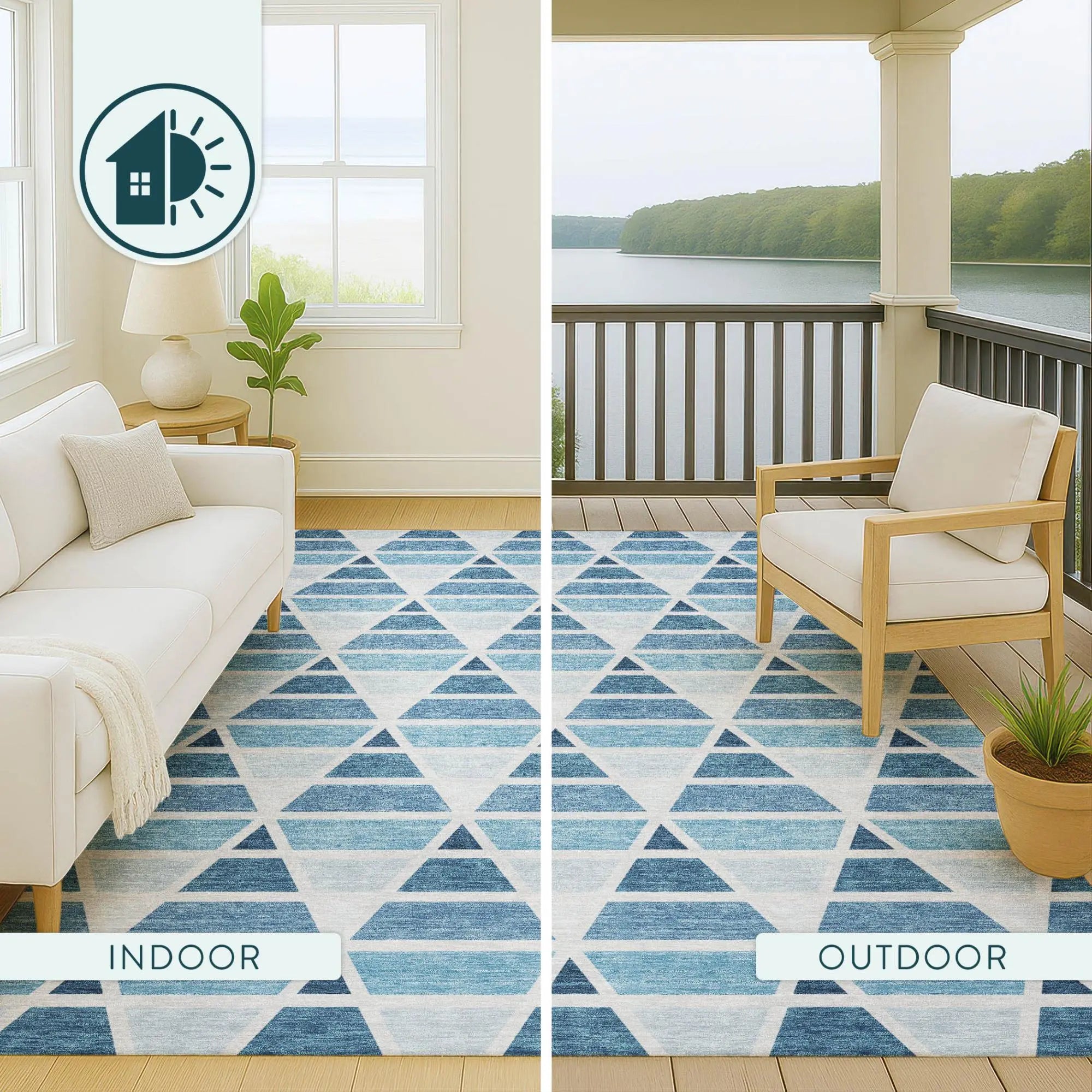 9' X 12' Blue And Silver Geometric Washable Indoor Outdoor Area Rug Homeroots Outdoor