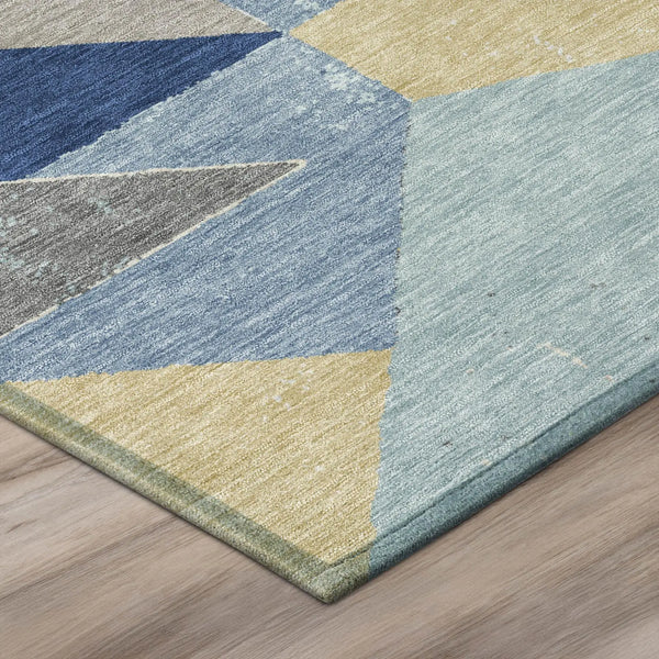 9' X 12' Blue And Silver Geometric Washable Indoor Outdoor Area Rug Homeroots Outdoor