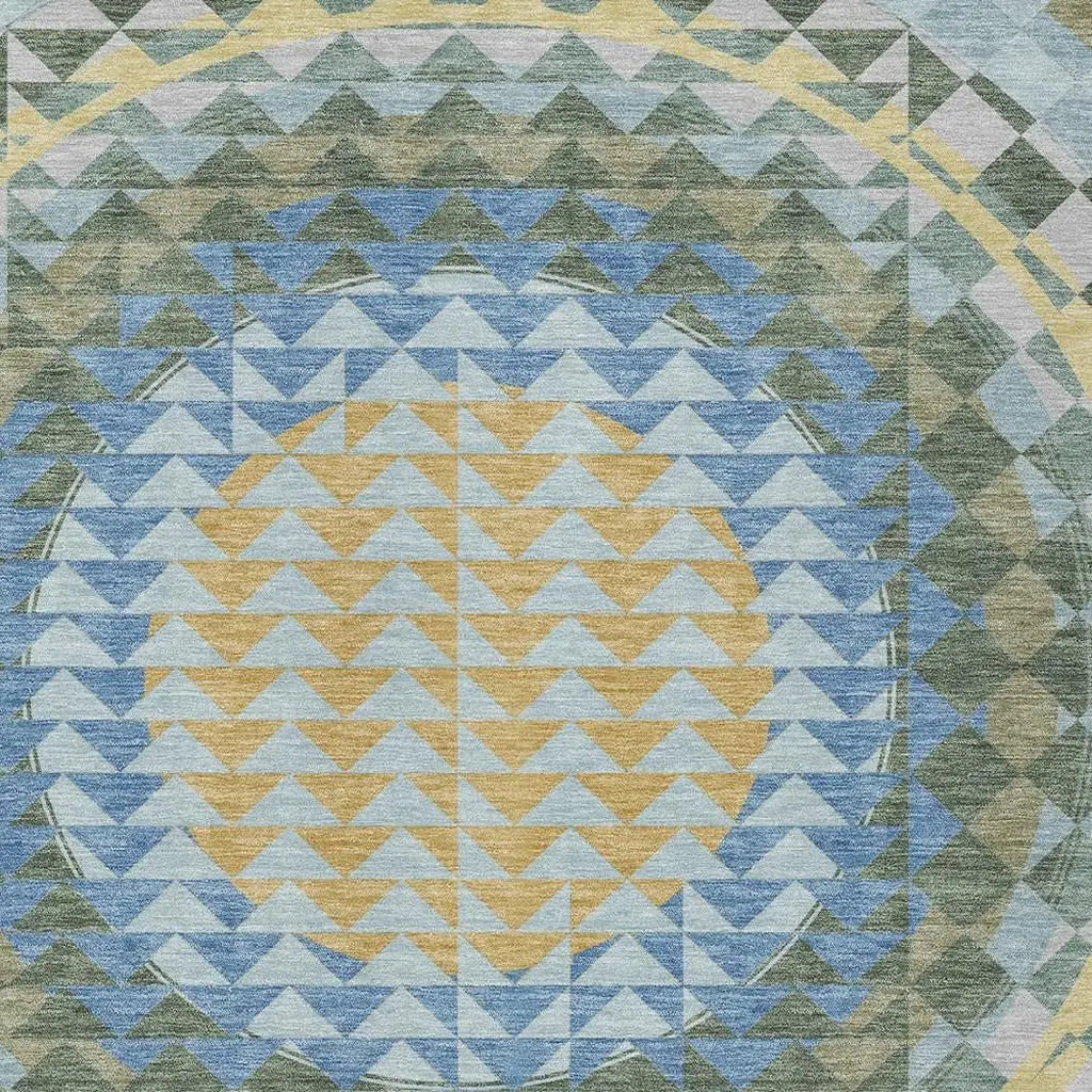 9' X 12' Blue And Silver Geometric Washable Indoor Outdoor Area Rug Homeroots Outdoor