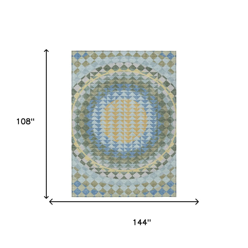 9' X 12' Blue And Silver Geometric Washable Indoor Outdoor Area Rug Homeroots Outdoor