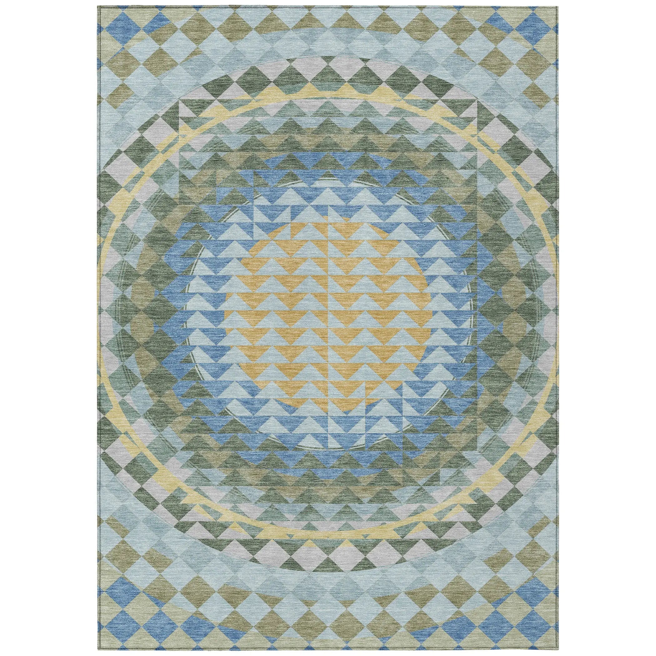9' X 12' Blue And Silver Geometric Washable Indoor Outdoor Area Rug Homeroots Outdoor