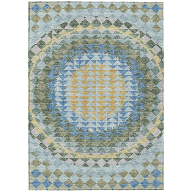 9' X 12' Blue And Silver Geometric Washable Indoor Outdoor Area Rug Homeroots Outdoor